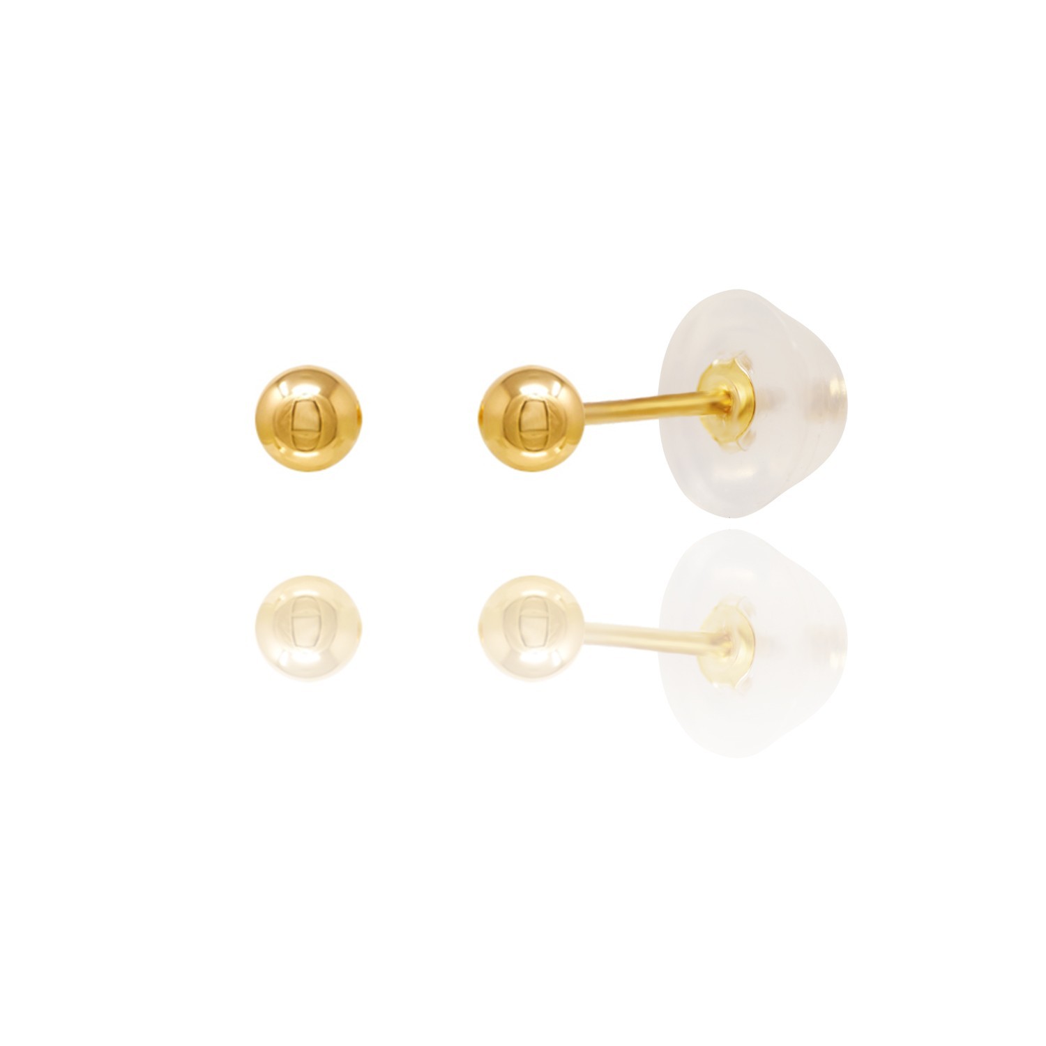 14kt Yellow Gold Balls 2mm Stud Earrings with Comfort Silicone Back