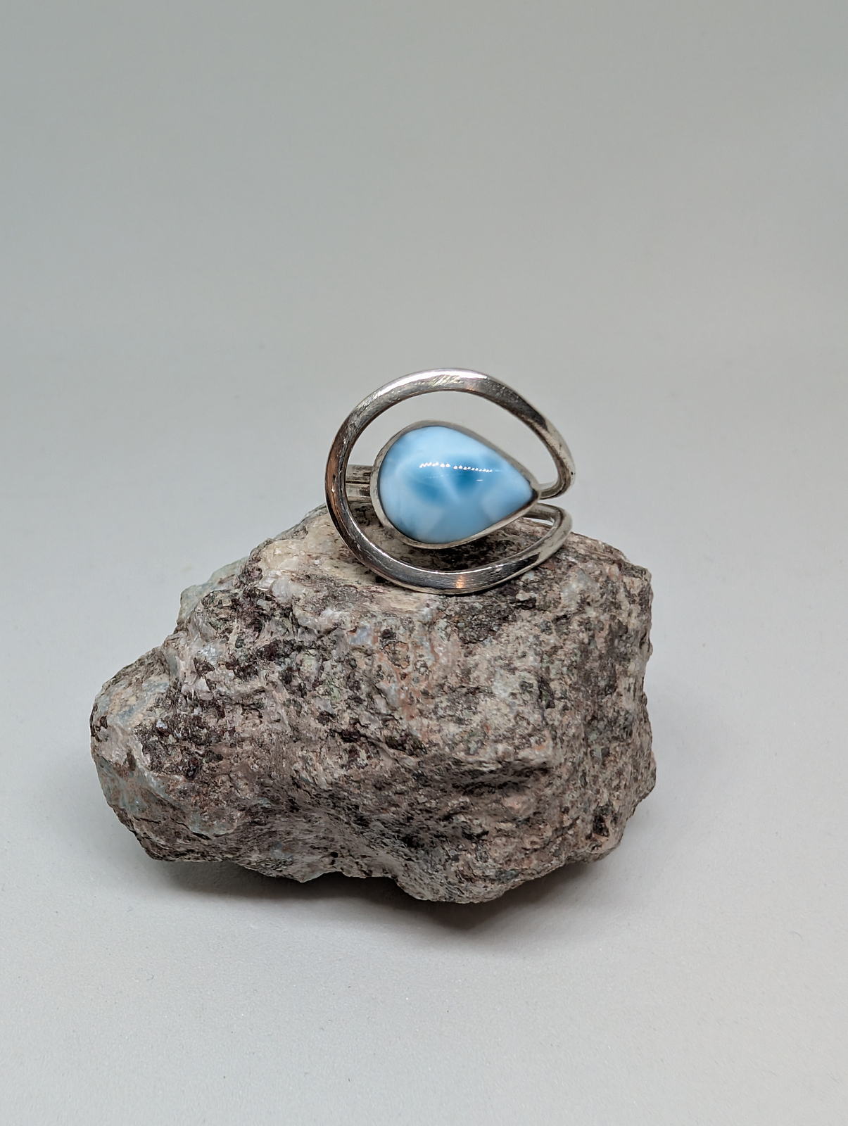 #018 Size 9 1/2 High Quality Asymmetrical Larimar Pectolite Ring