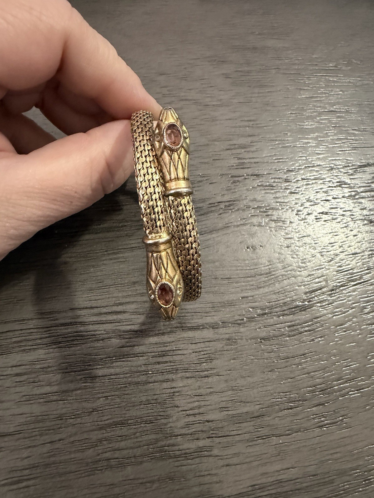 Vintage Stella Dot Double Snake Head Serpant Bracelet Orange Topaz Gold-Tone