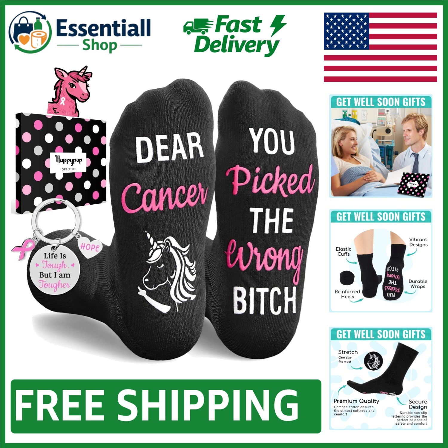Cushioned Sole Cancer Socks – ‘Dear Cancer You Picked The Wrong Bitch’ Gift