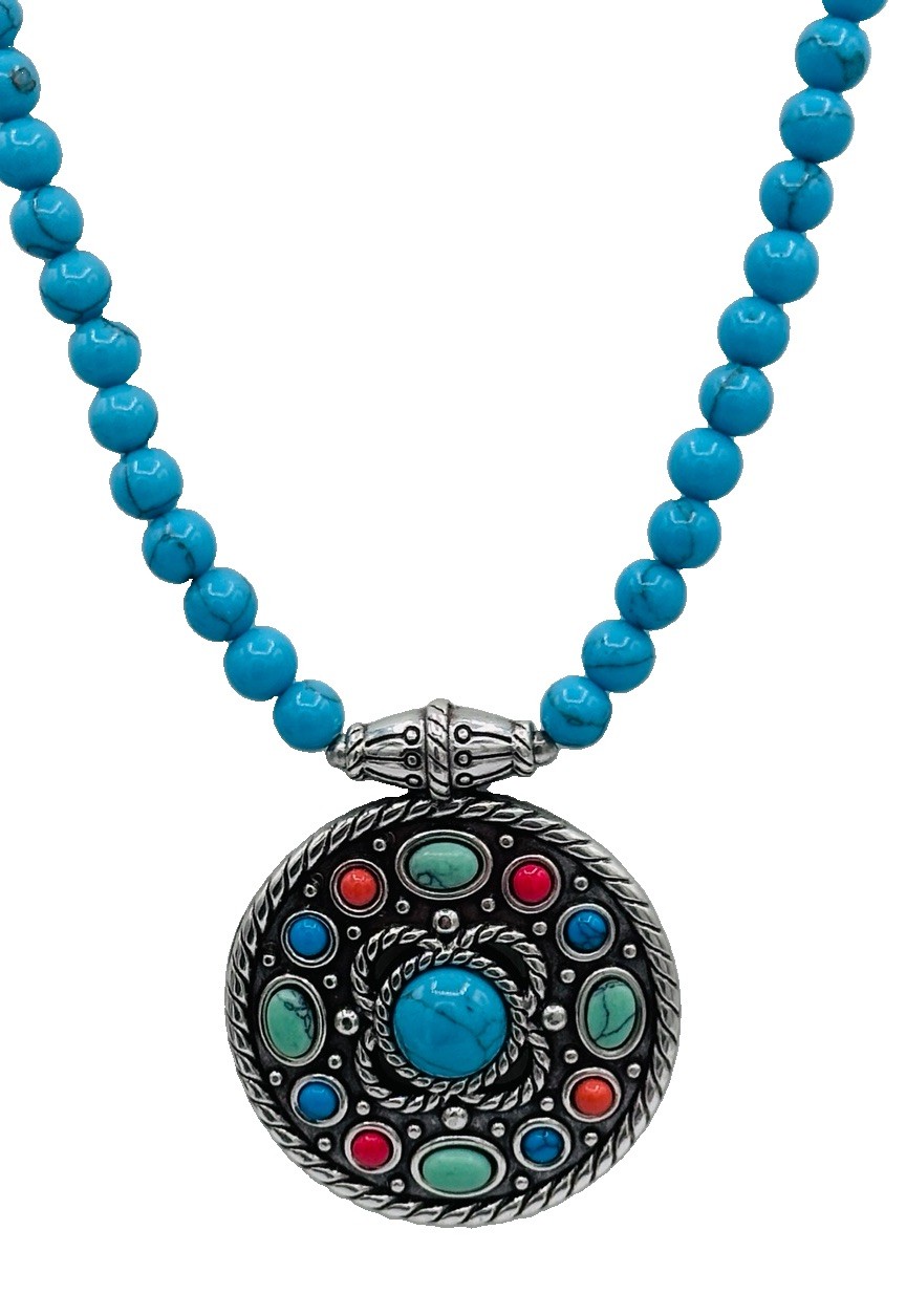 Brighton Loretto Mesa Turquoise Bead Medallion Necklace Colorful Pendant