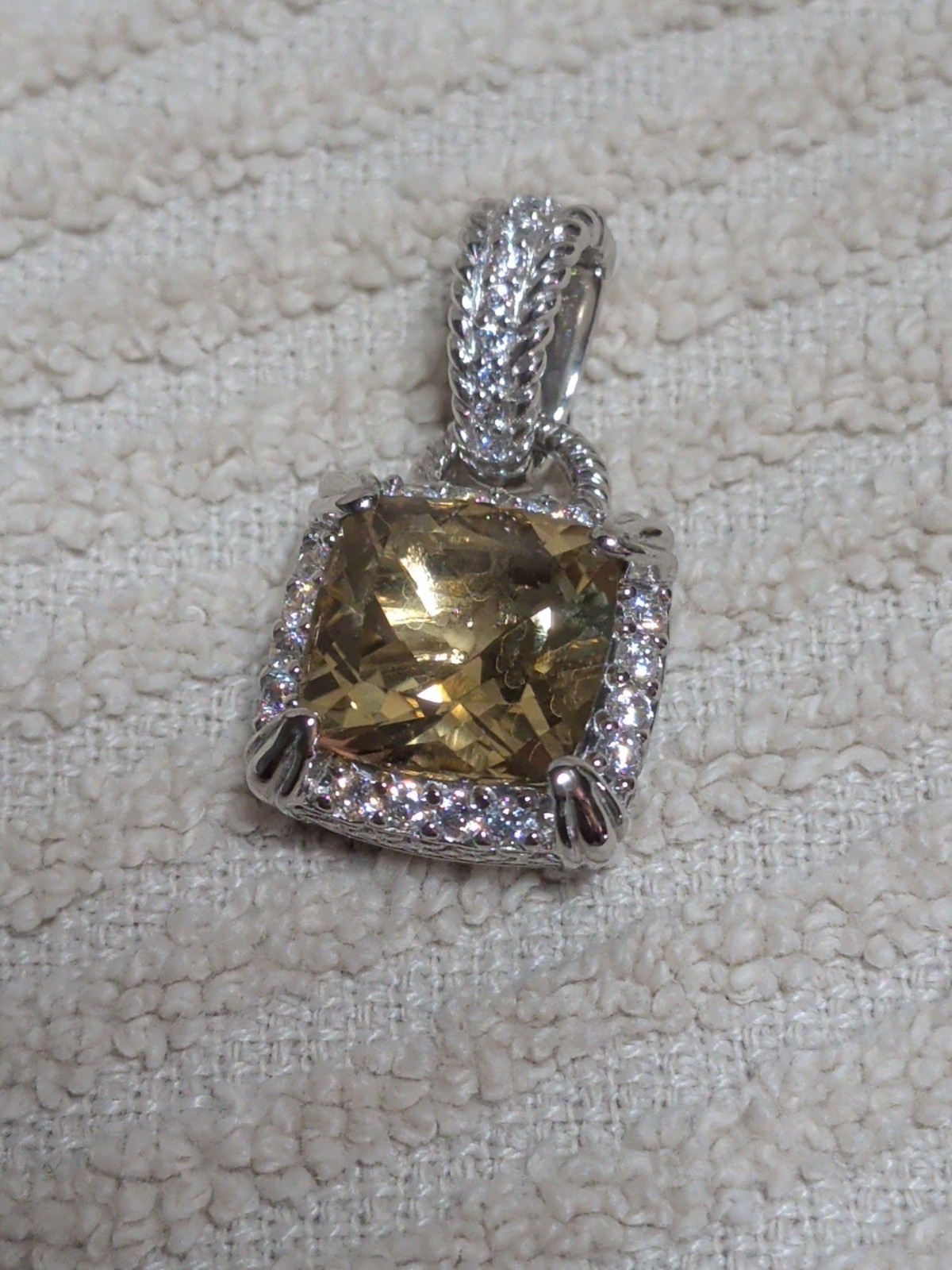 Judith Ripka Citrine & Cubic Zirconia Sterling Silver Pendant .75″ Square