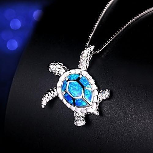 LIBORIA S925 Sterling Silver Turtle Necklace with Blue Opal Pendant – 18 Inches