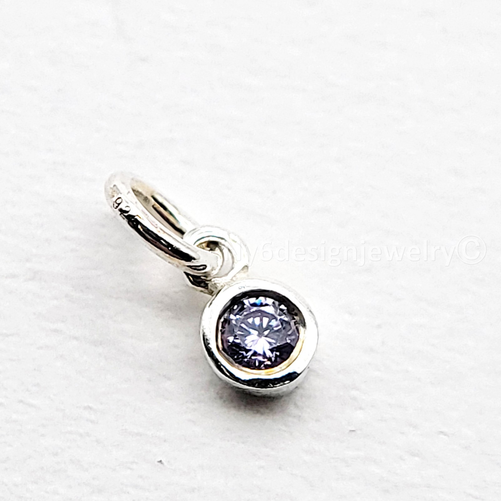 Sterling Silver 4mm CZ Light Purple Birthstone Charm with 5mm jump ring