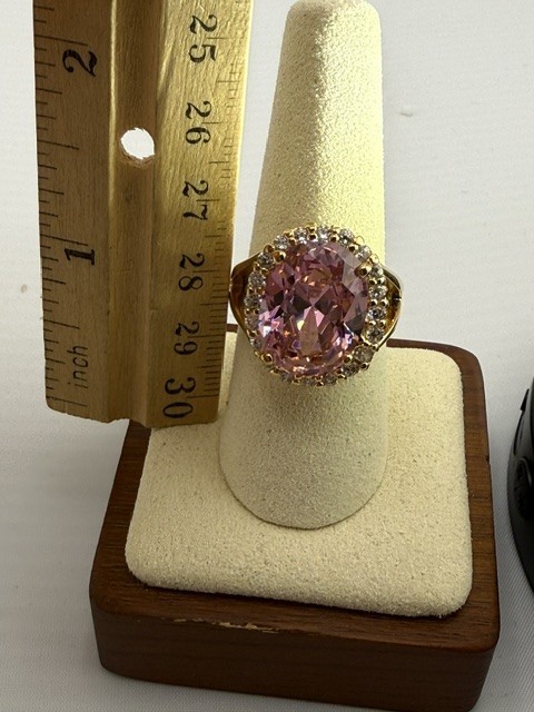 Pink and Gold Colored Ring and Earrings set – Size 8