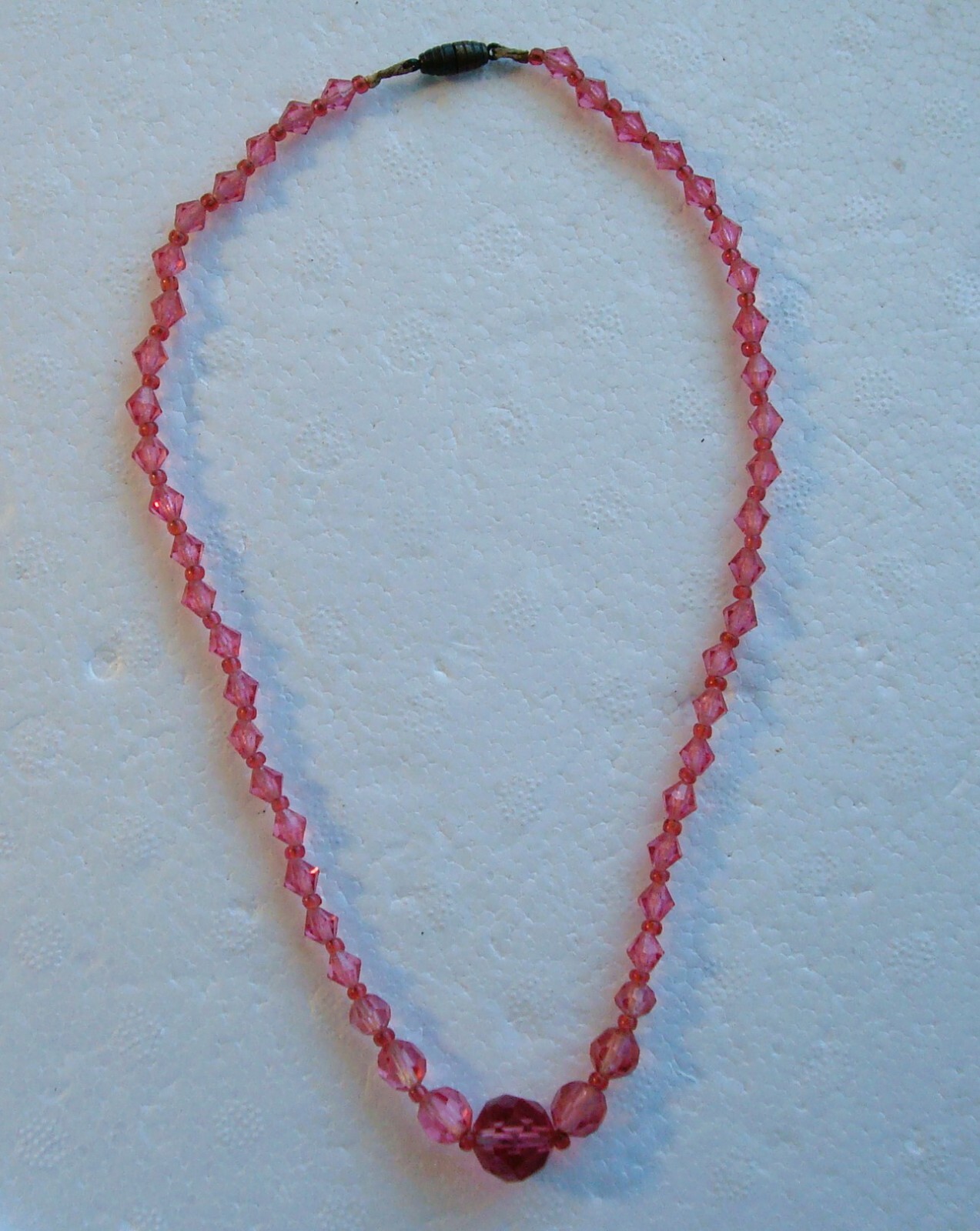 Vintage Pink Glass-Acrylic Faceted Bead 1 Strand Necklace , 15″