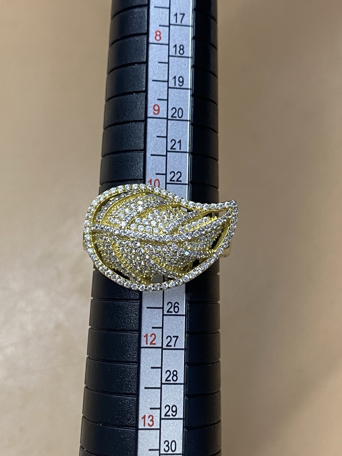 Sterling Silver 925 Yellow Tone Leaf Pavé White CZ Ring Sz 10.75 Signed 5.37 GR