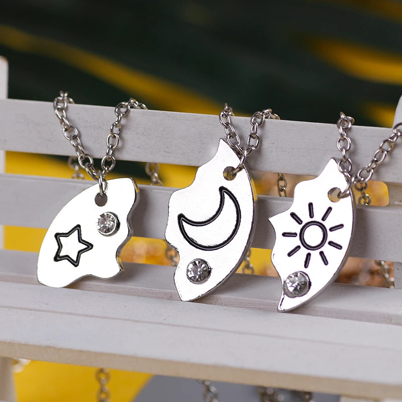 3Pcs Zircon Sun Moon Star Pendant Necklaces for Best Friends Gift 2025