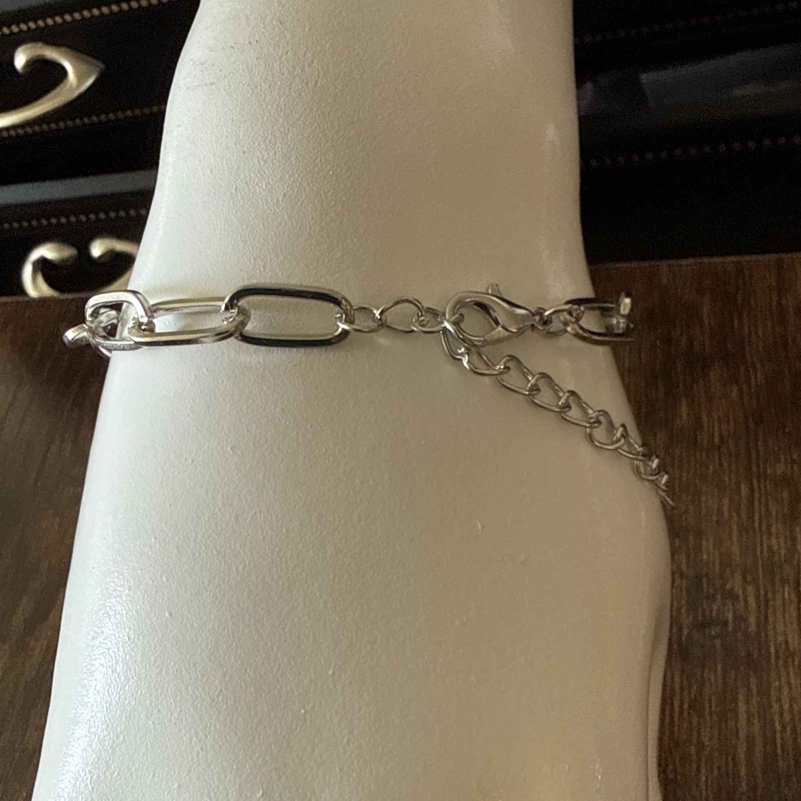 Paper Clip Bracelet 6” Long+ 2” Extension 0.25” Wide Silver Tone Lobster Closure