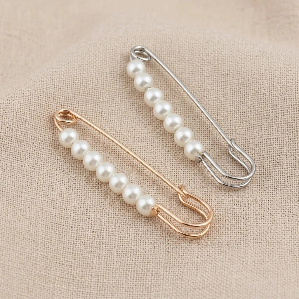 10Pcs Faux Pearl Brooch Pins Decorative Safety Pins Pants Clips Large Shawl Pins