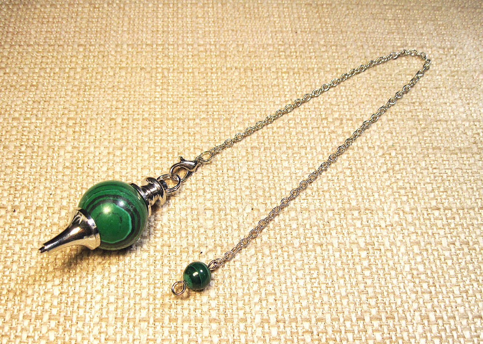 Malachite Dowsing Pendulum with Iron Cable Chain & Lobster Claw Clasp Lot# B7