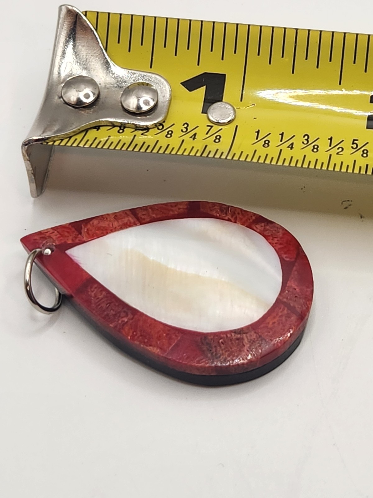 Mother Of Pearl Shell Teardrop Pendant Red Coral Composite Artisan Jewelry