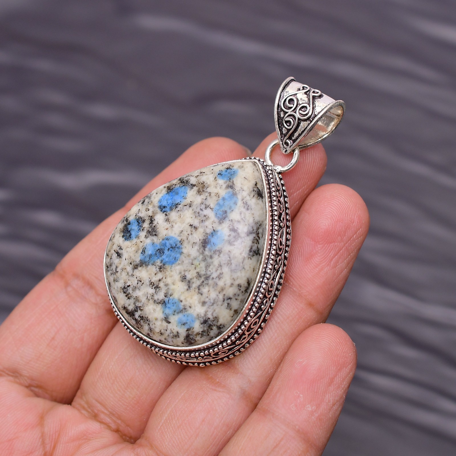 K2 Azurite Gemstone 925 Sterling Silver Jewelry Pendant 2.16″