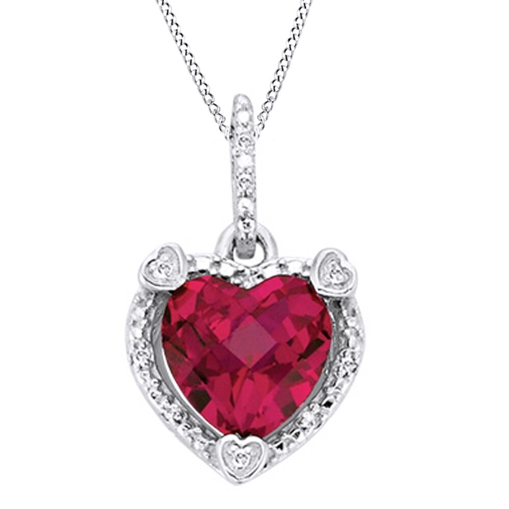 Heart Pendant Necklace Red Ruby 14K White Gold Plated 925 Solid Silver