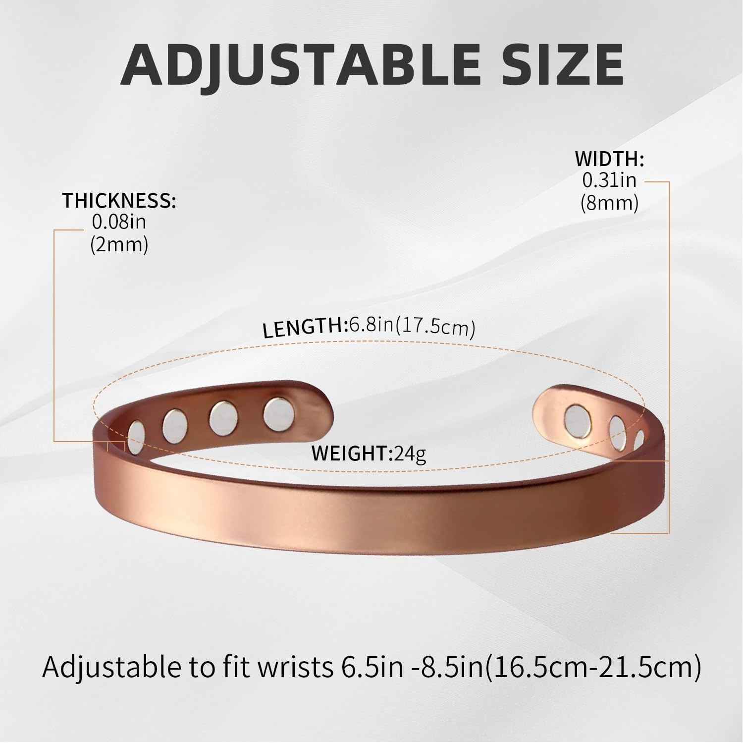 99.9% Pure Copper Magnetic Therapy Bracelet – Gift-Ready 6.8in Adjustable Bangle