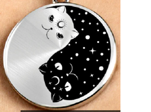 YING YANG BLACK WHITE CAT Pendant 925 Sterling Silver 18″ necklace ladies women