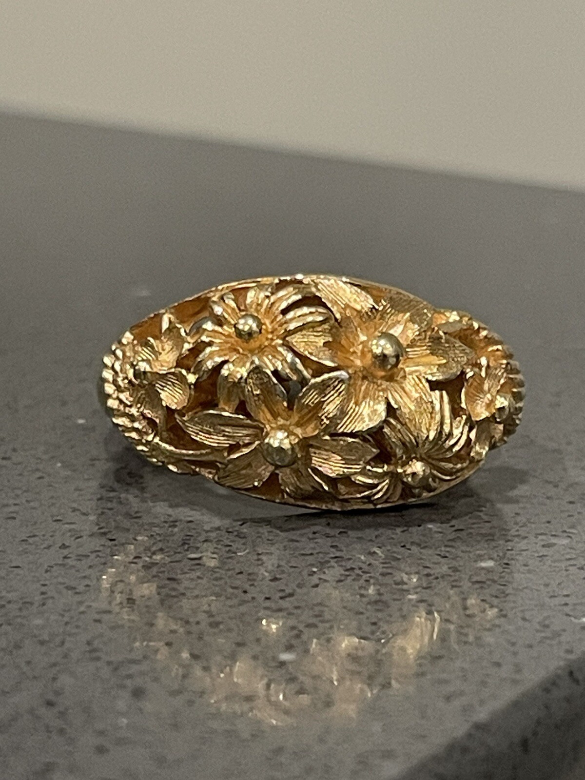 Trifari Ring Vintage Variable Size 6.5 – 8.5 Gold Plated Costume Jewelry