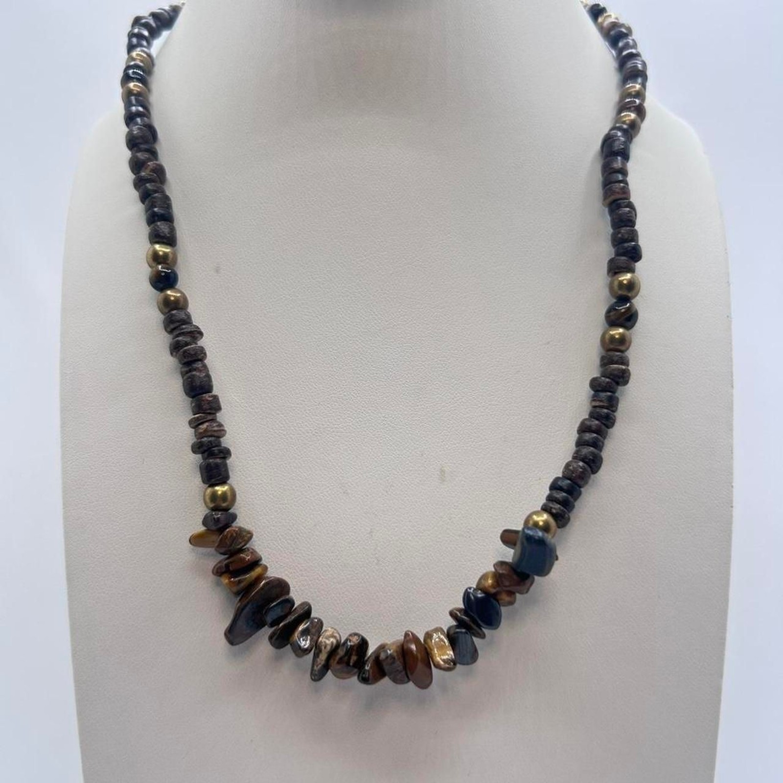 Earthy Stone Beaded Necklace Boho 19.5” + Extender