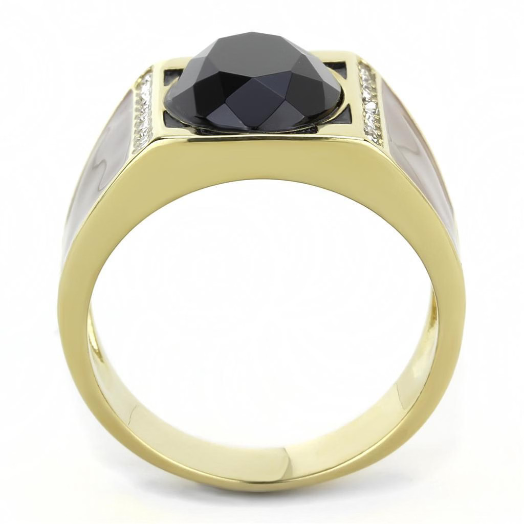 TK3465 – IP Gold(Ion Plating) Stainless Steel Ring with Synthetic Onyx in Jet