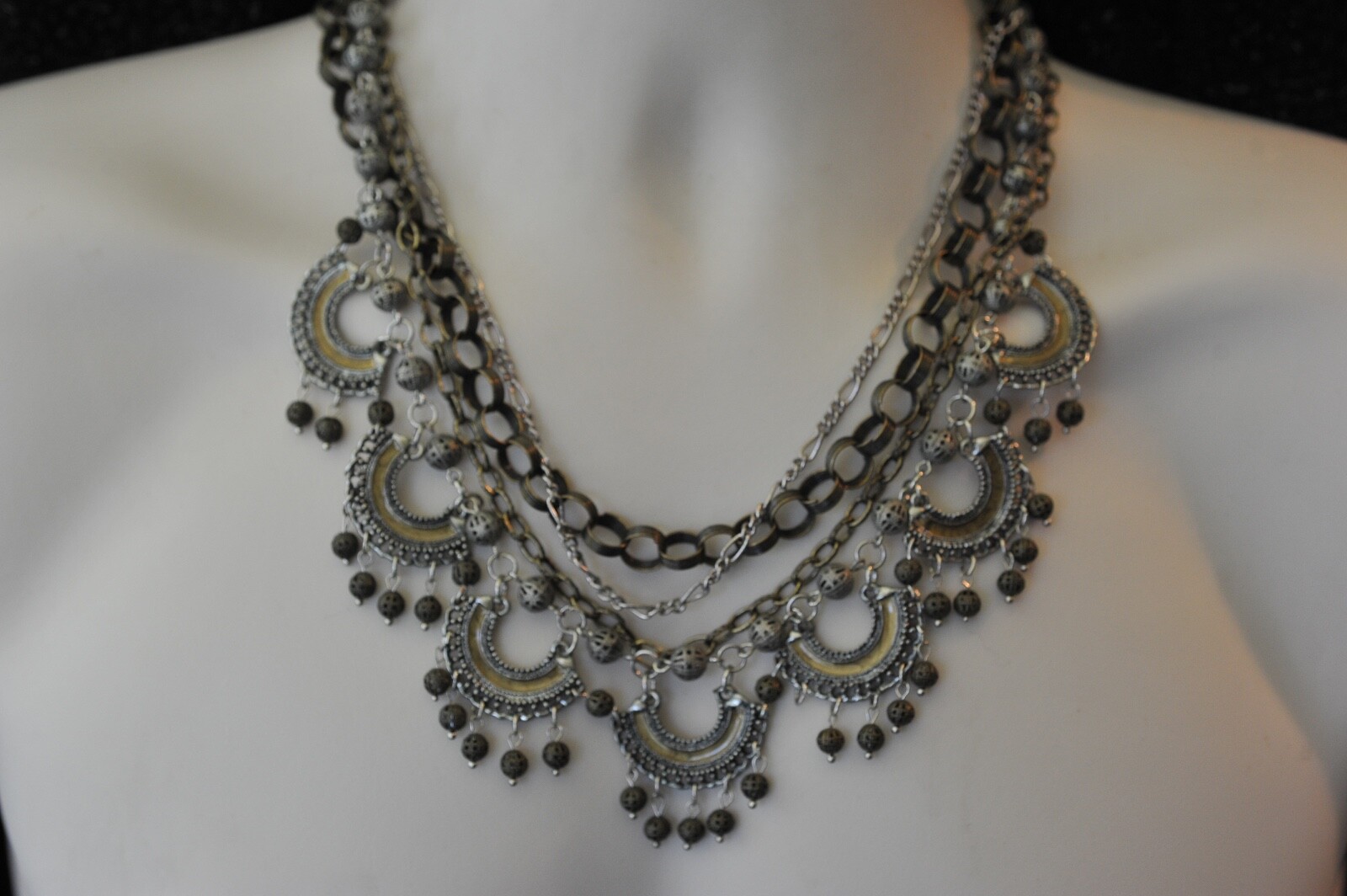 Treska Multi Chain Charm Necklace 2 tone layered statement boho 1 missing ball