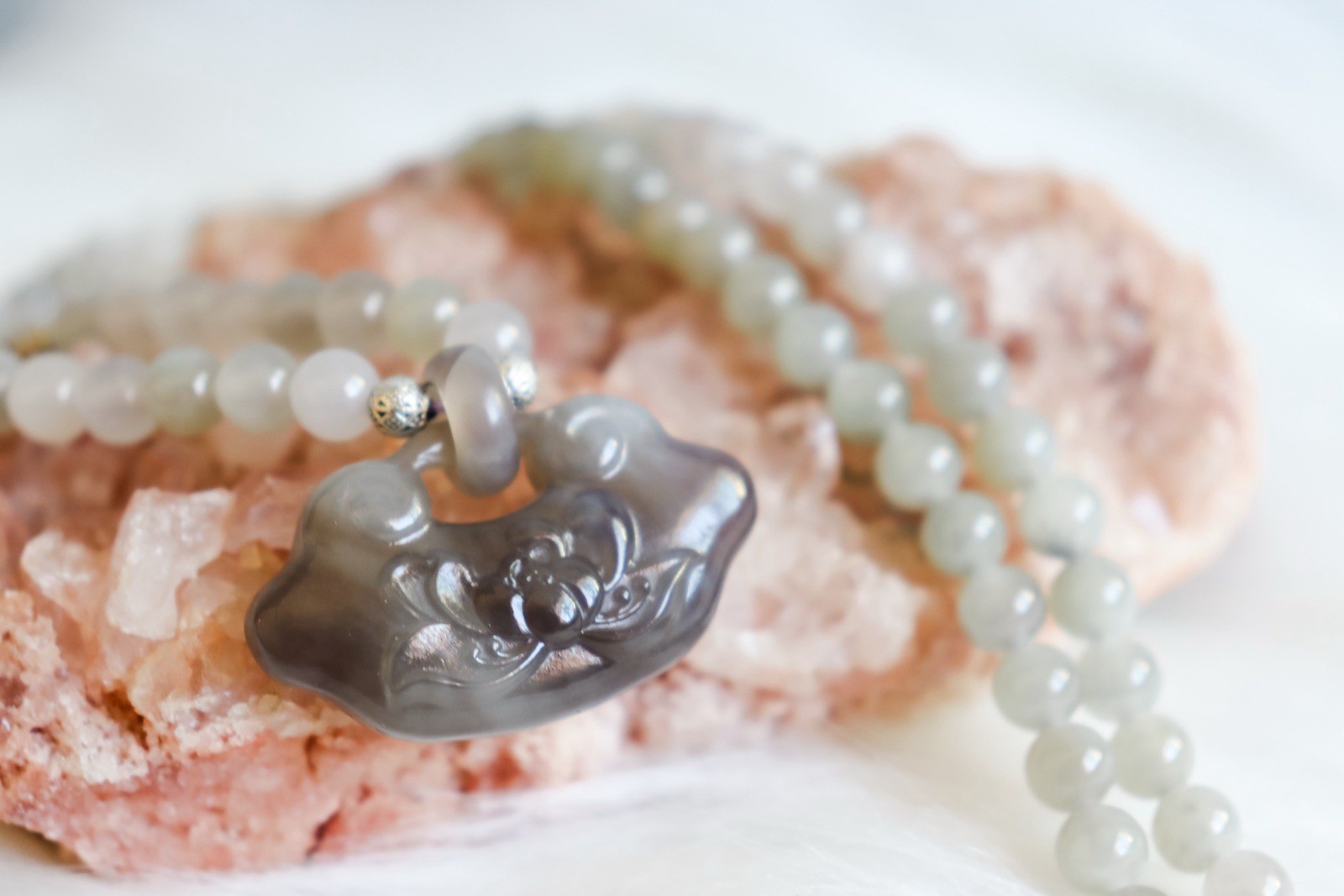 Smoky Hetian Jade Necklace In Option of Gold Or silver Color Clasp.