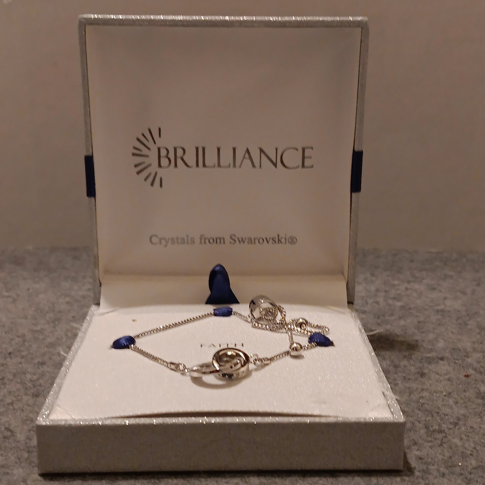 Brilliance Faith Charm Bracelet Adjustable Box Chain Slide Clasp Silver/Blue