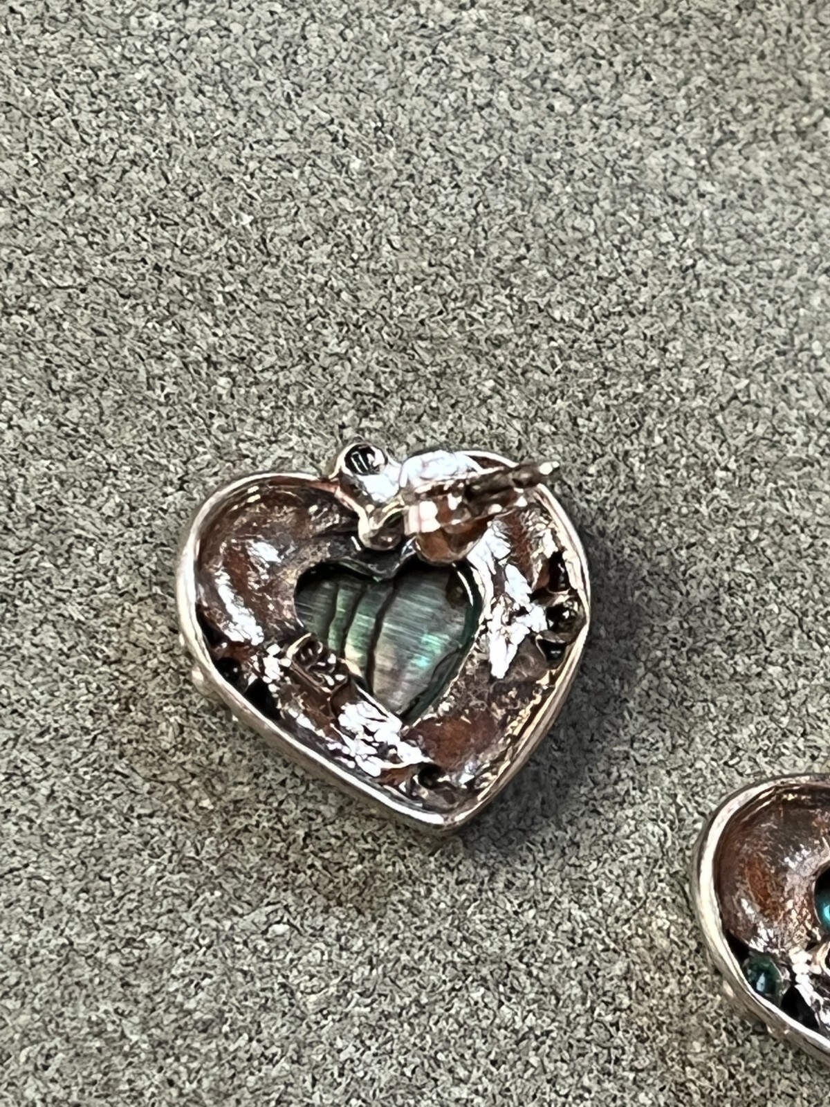 Abalone Heart in 925 Marked Silver Frame Post Earrings for Pierced Ears – 5/8th’