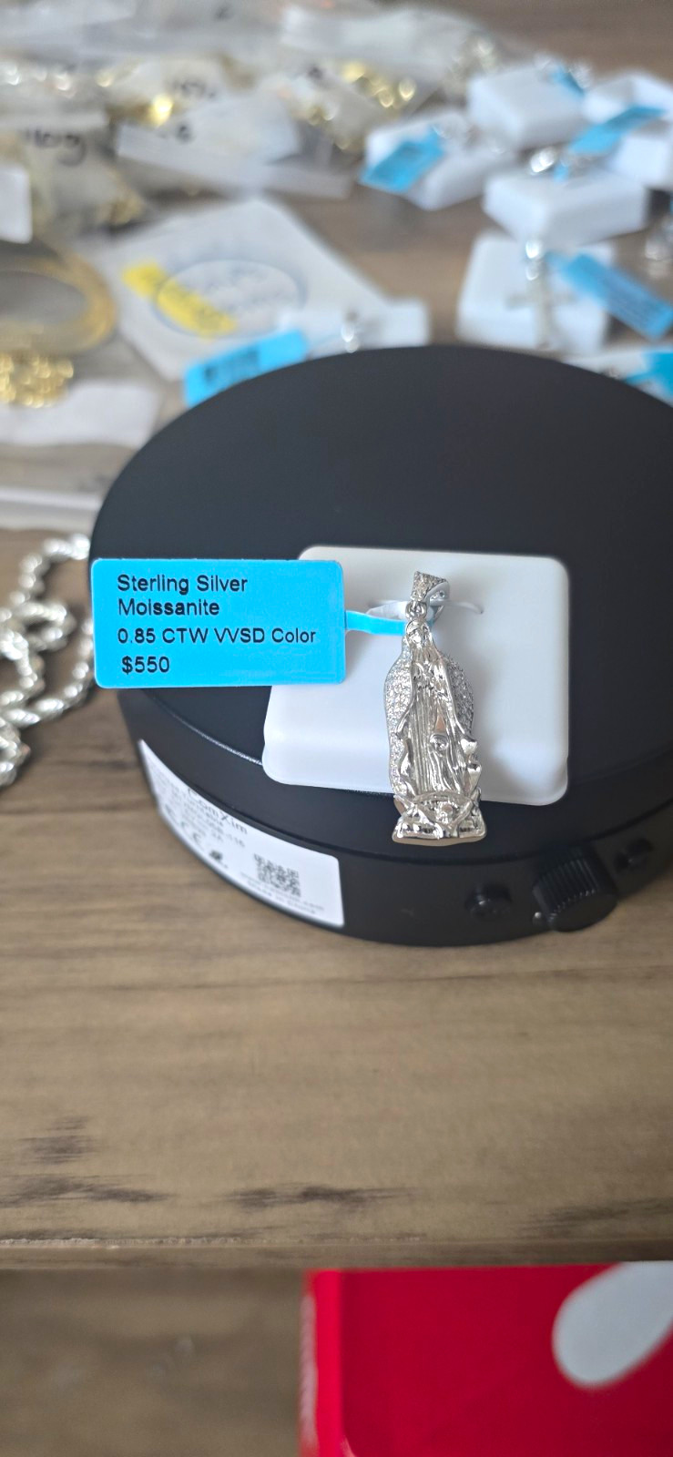 Solid Sterling Silver Virgin Mary / La Virgen De Guadalupe Pendant – Moissanite
