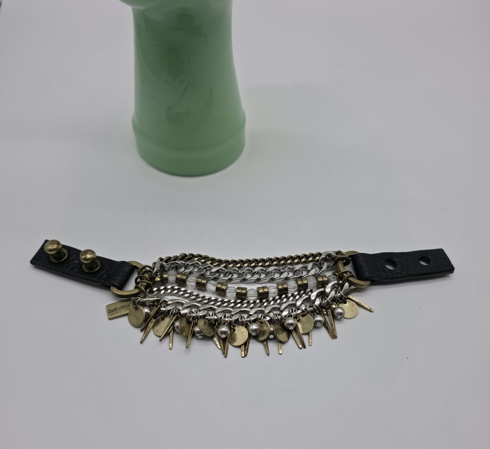 Jenny Bird Talitha 5 Strand Gold & Silver Plated With Beads Leather Push Post