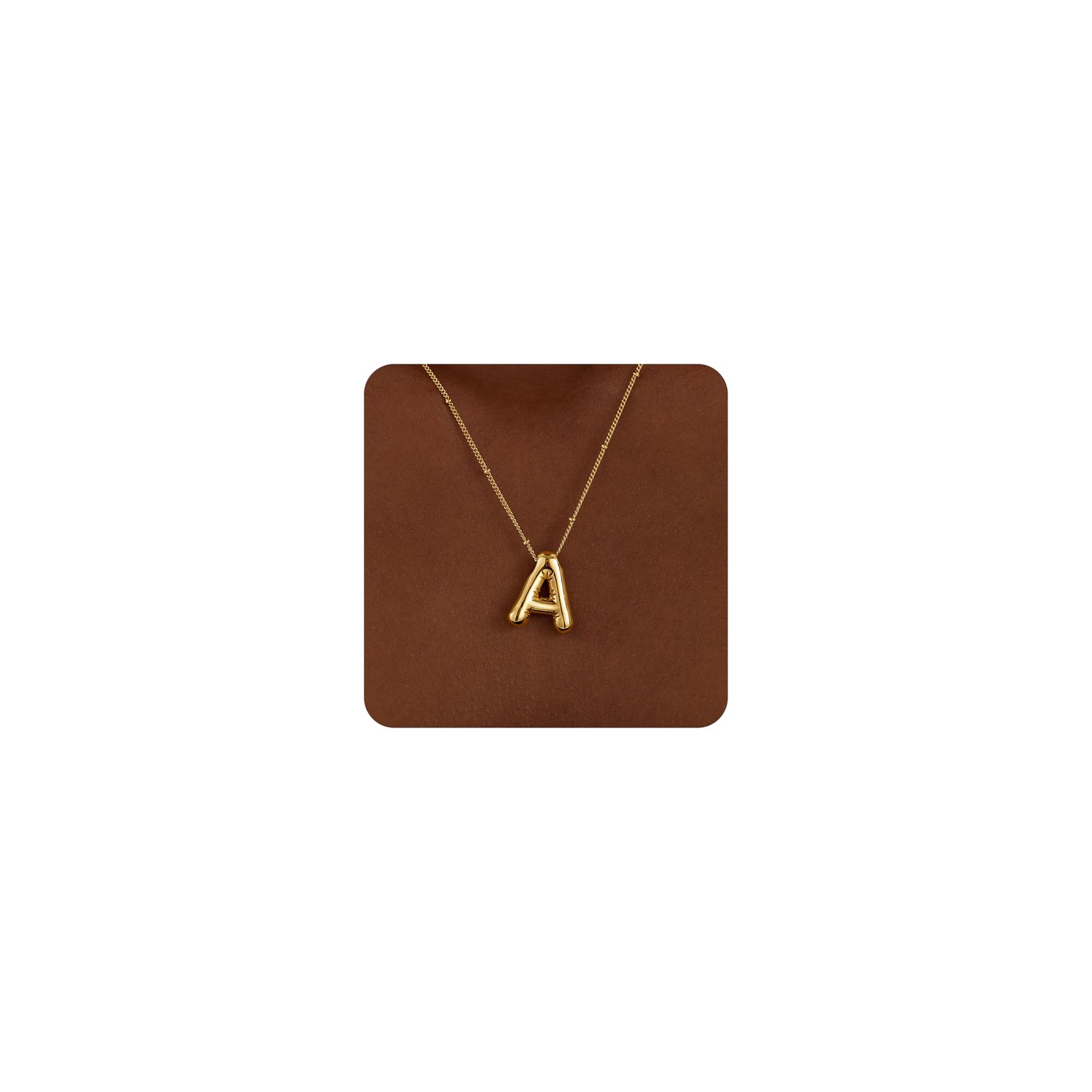 Gold Bubble Letter A Initial Necklace for Women, Balloon Alphabet Pendant Cha…