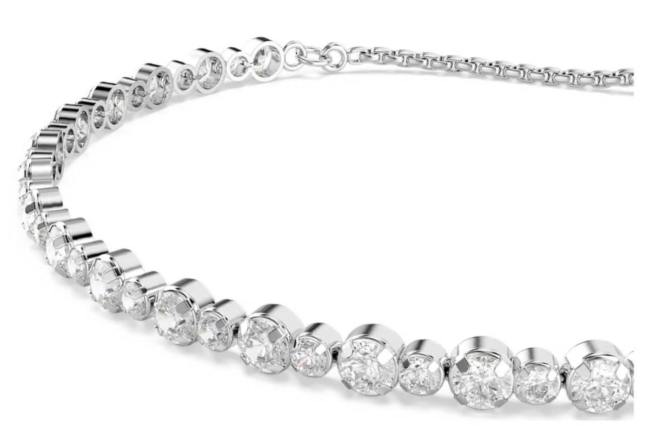 Swarovski Matrix Tennis Bracelet Mixed Round Cuts, White, Rhodium Plated Finish