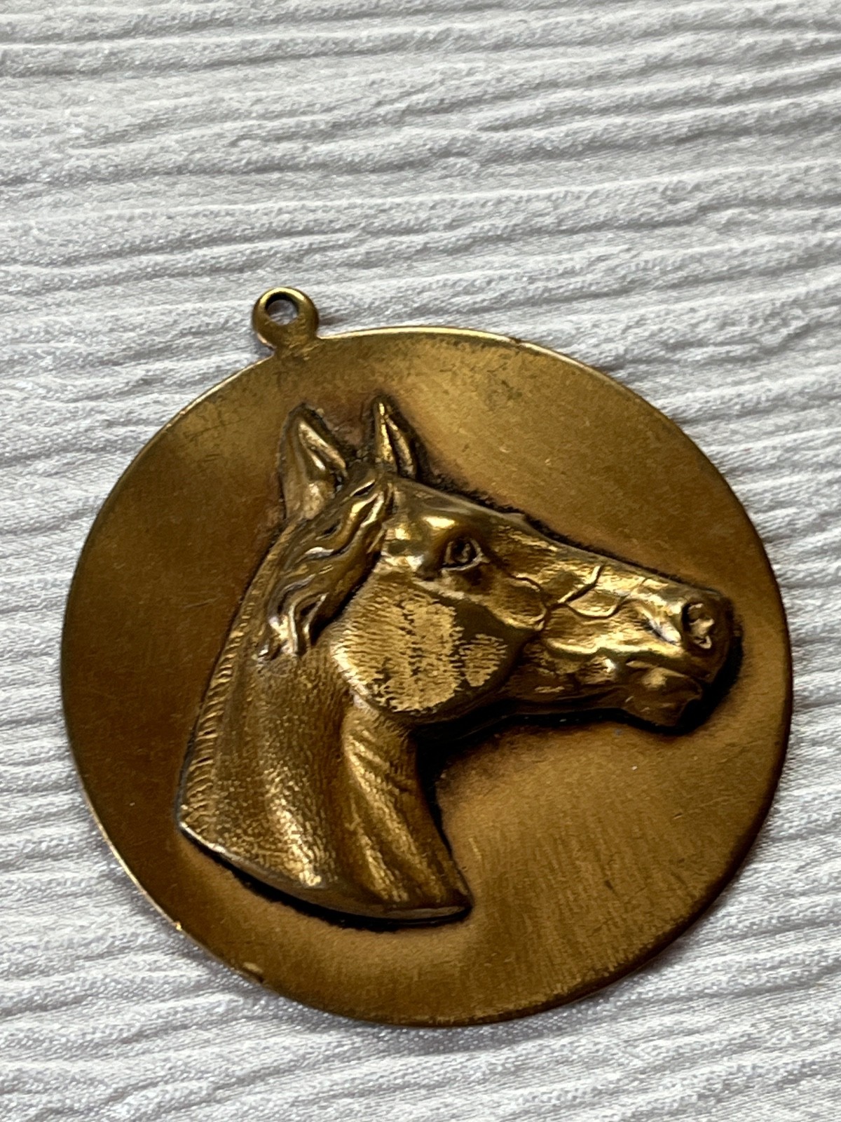 Vintage Large Inga Solid Brass Made in USA Horse Head Circular Pendant – nearly