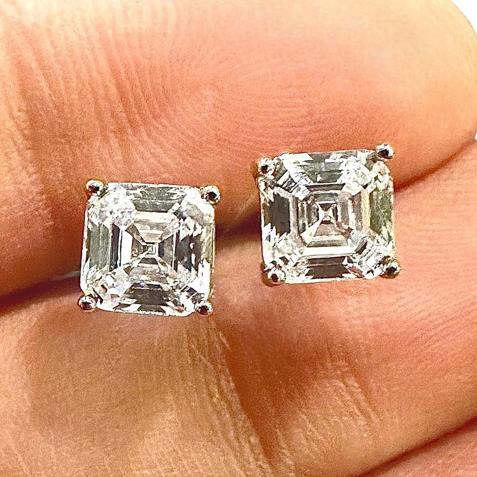 Crystal Stud Earrings 6mm Asscher Cut 925 Sterling Silver Square Studs