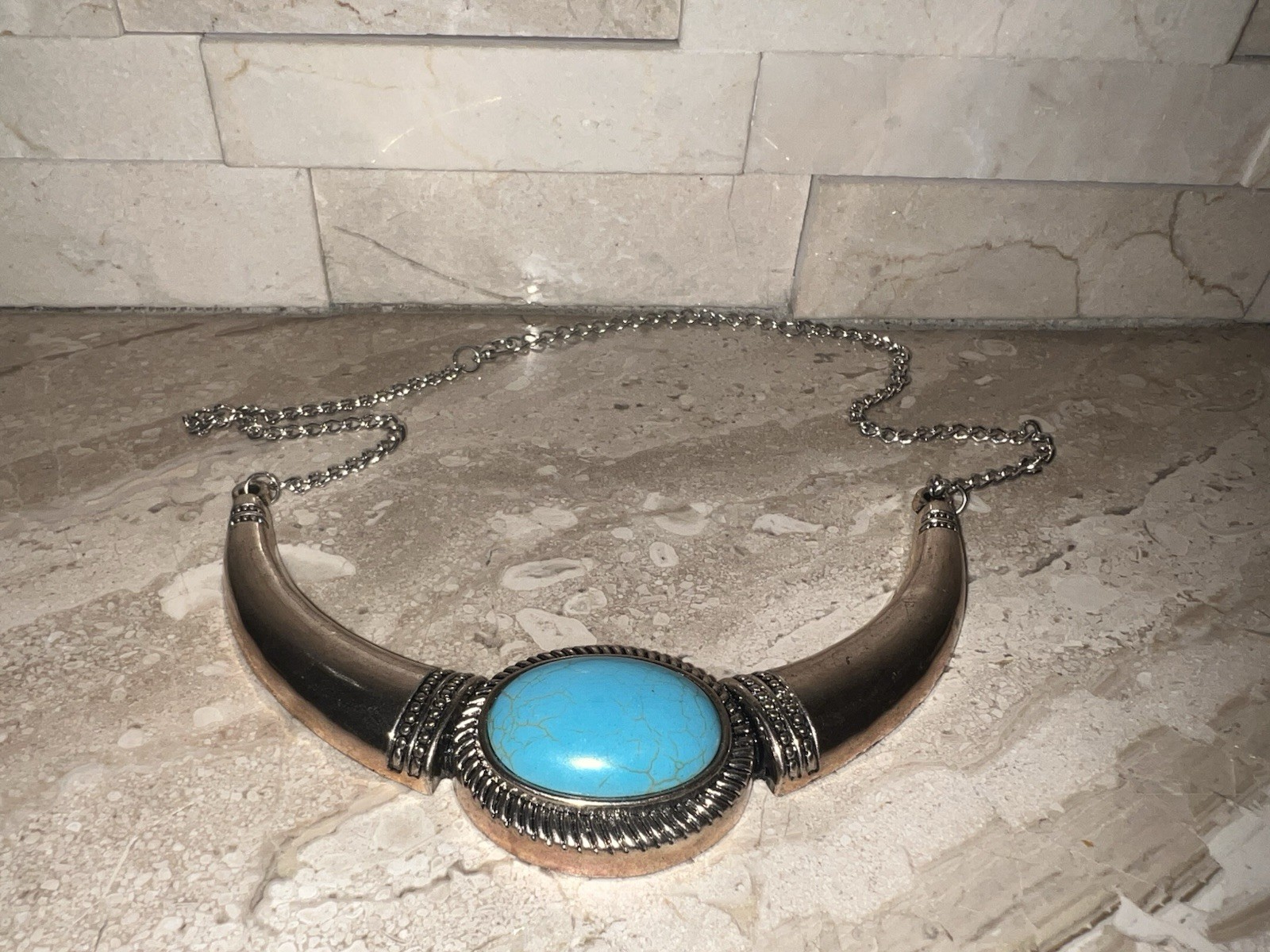 Paparazzi Bib Style Costume Turquoise Necklace Cabochon Silver Tone