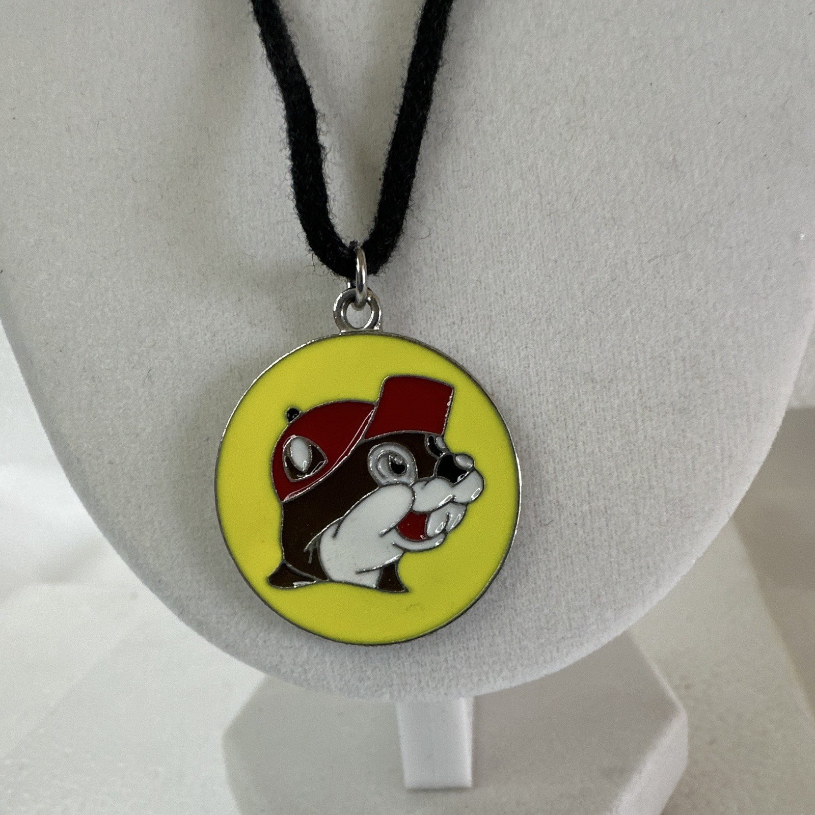 Black Cord Necklace Round Yellow Enamel Animal Cartoon Charm Pendant