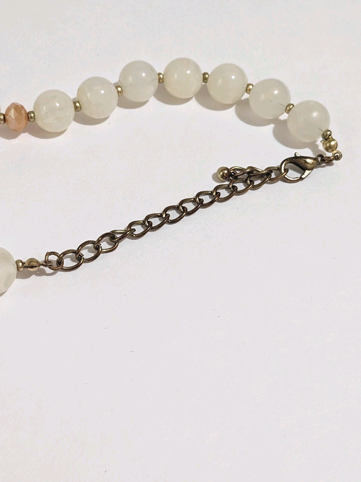 BOHO White Acrylic & Camel Color Glass Beaded Necklace & Faux Suede Tassel 34″.