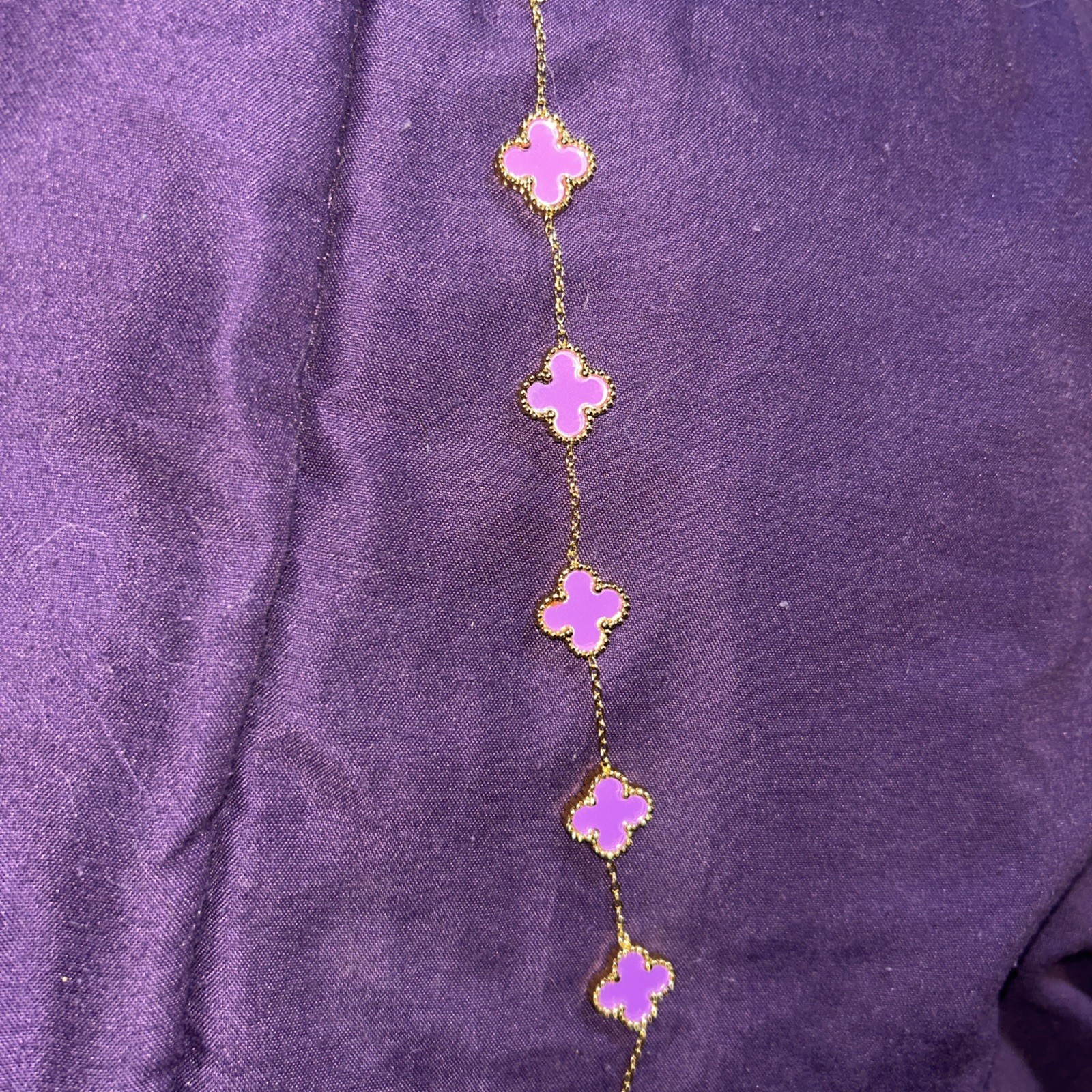 Purple Clover Bracelet Stainless Steel Gold Plated 9inches