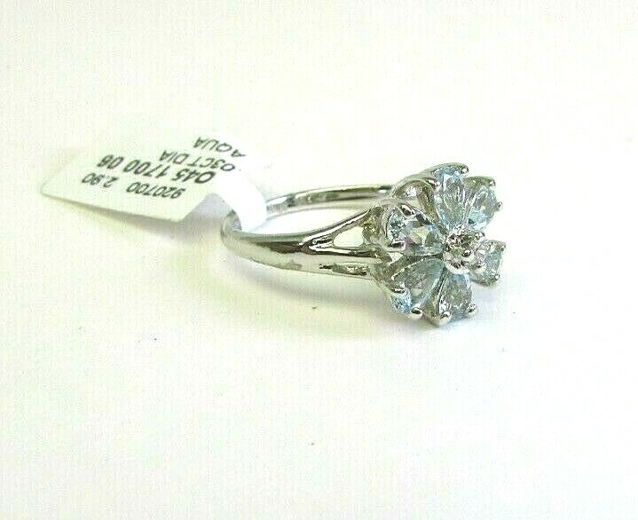 Allison Reed Silver Tone Aqua Flower Ring w/ Cubic Zirconia Size 6.5 12MM 1700