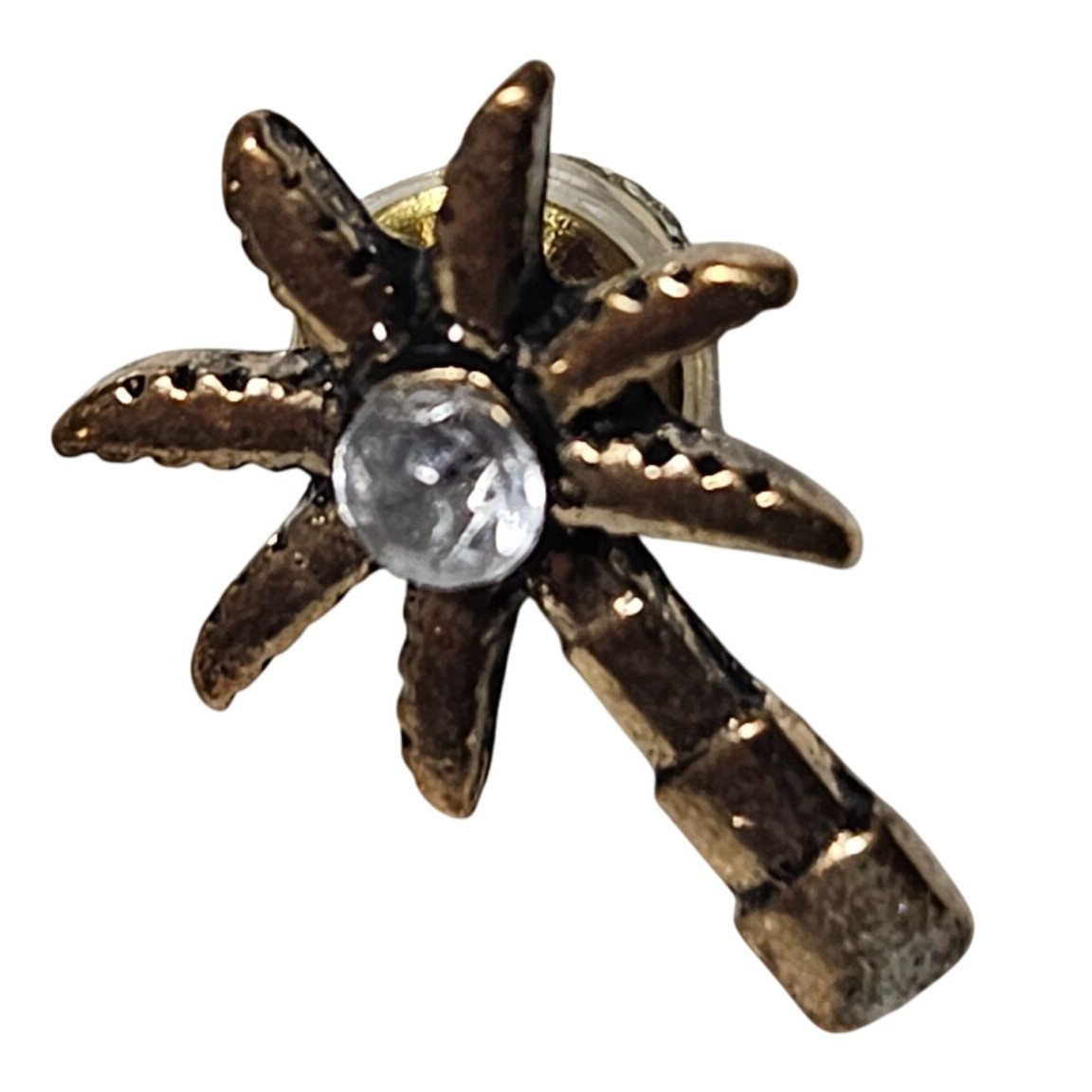 Palm Tree Stud Earrings Clear Crystal Center Gold Tone Fun Fashion Jewelry Women