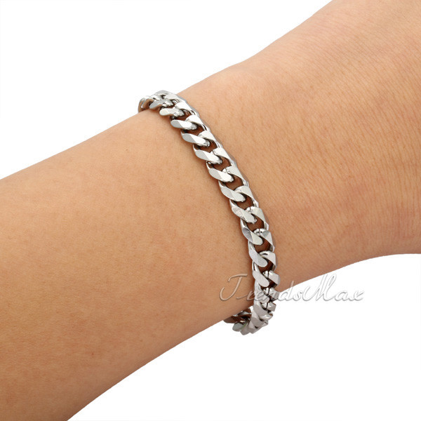3-11MM 7-11″ Silver Stainless Steel Curb Cuban Chain Bracelet Hand Wrist Jewelry