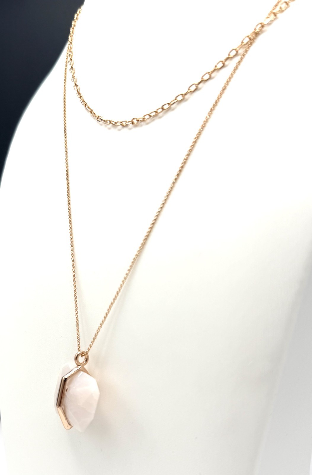 Vince Camuto Rose Gold Tone Double Layer Rock Crystal Pendant Necklace 30″ NWT