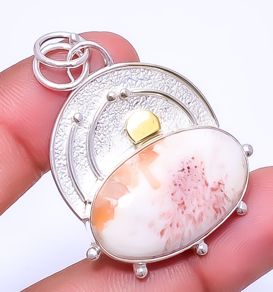 Orange Scolecite 925 Sterling Silver Pendant 1.76″ P1995447, Christmas Gift