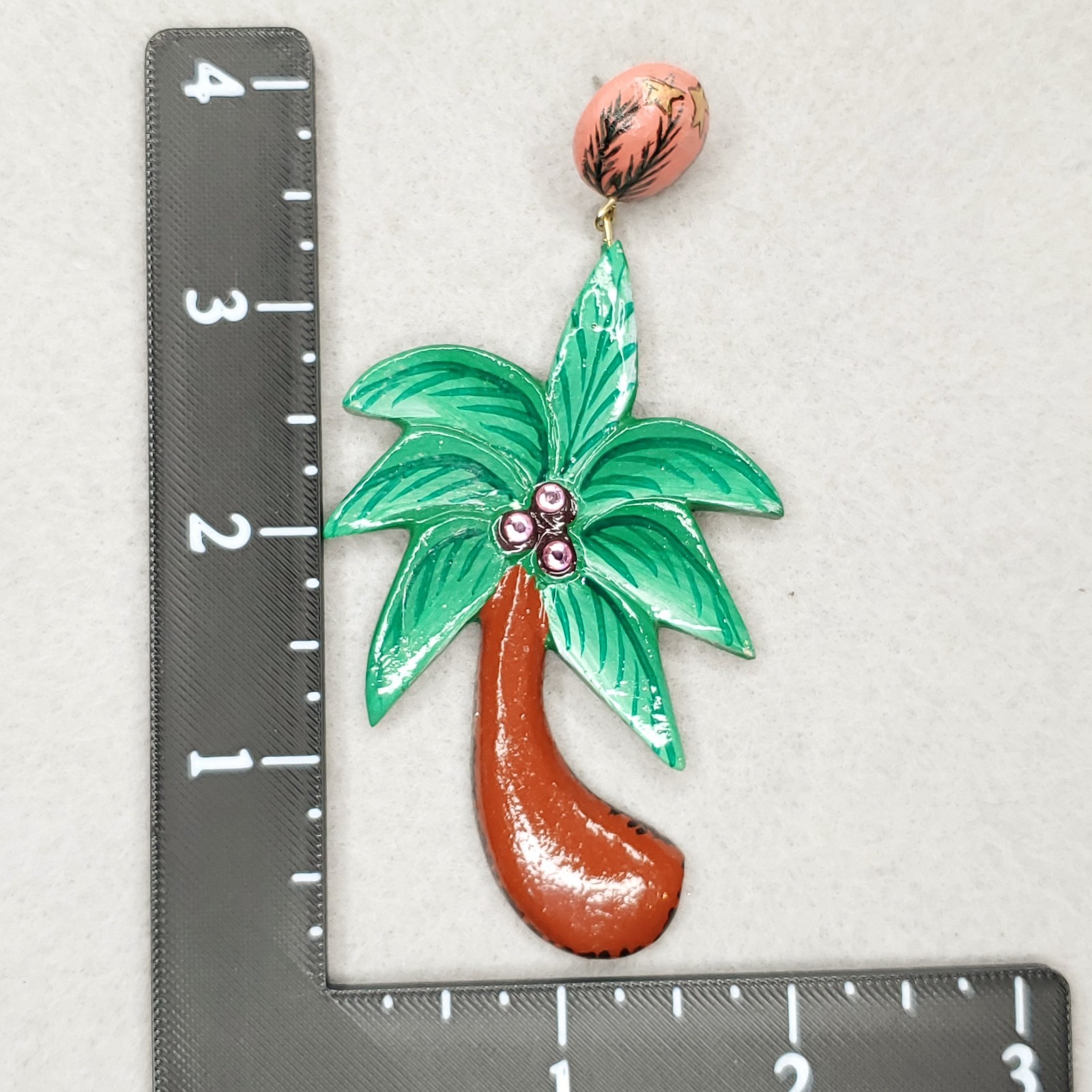 Palm Tree Earrings Statement Dangle Luau Party Tiki Cruisewear Beach Wood 3.25″