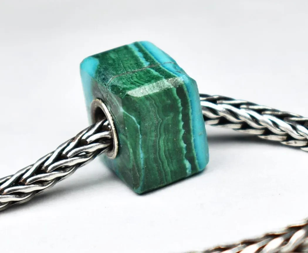 Azurite Malachite charm bead 12.2mm, full silver core, for European bracelets