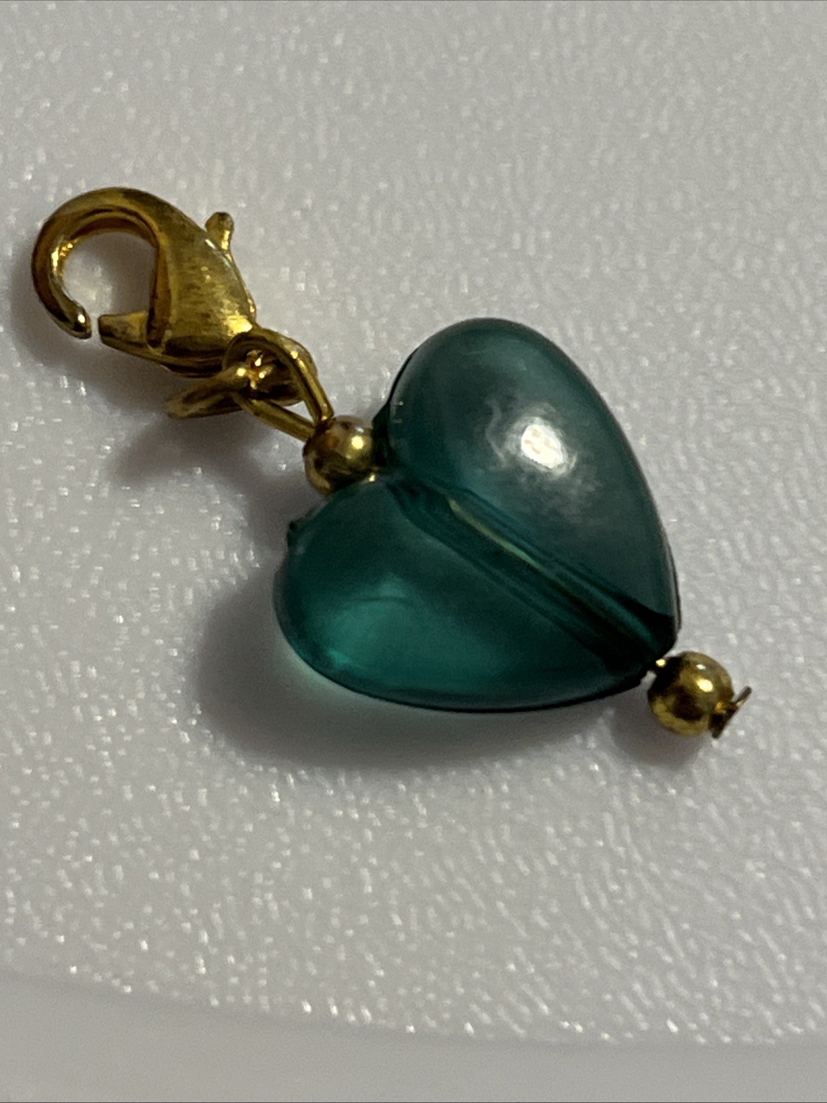 St Patricks Heart Clear Green Composite Charm Brass Lobster Clasp Gold Bead Used