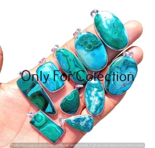Green Malachite Chrysocolla Gemstone 925 Sterling Silver Plated Pendant Bulk Lot