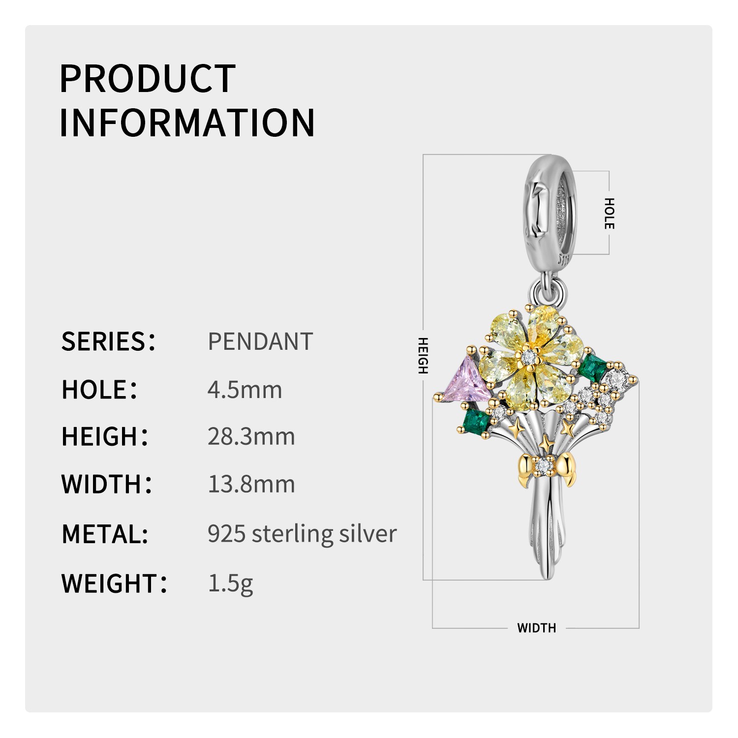 S925 Sterling Silver Floral Bouquet Pendant Bead for DIY Necklace Bracelet Jewel