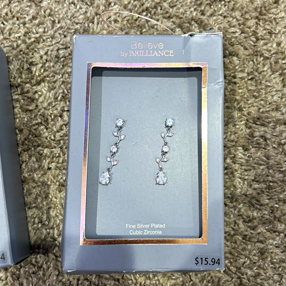 Believe Silver Plated Simulated Cubic Zirconia Teardrop Drop Earrings