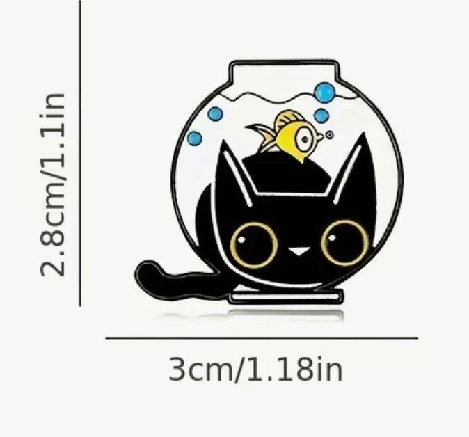 Cute Black Cat in Fishbowl Enamel Pin Cartoon Animal Lapel Badge Gift Accessory