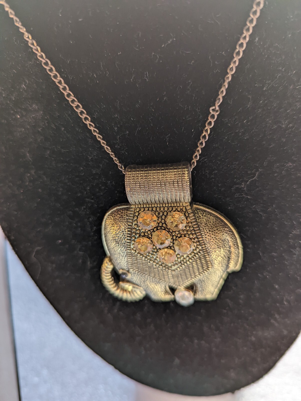 Women’s Vintage Necklace with Elephant Pendant Oxidised Brass 30g